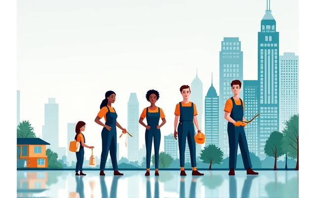 A timeline graphic showcasing Little Pepe Professional Cleaning Services' growth in Dallas, featuring eco-friendly cleaning products and smiling team members, all against a bright and clean background.