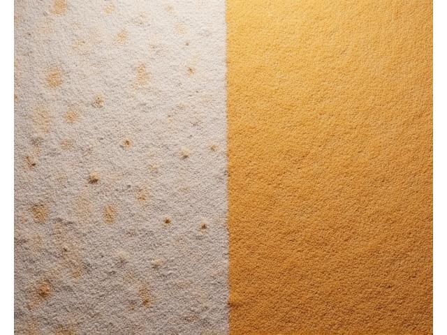Before and after composite image showing a dirty, stained carpet transforming into a clean, vibrant one after professional cleaning.