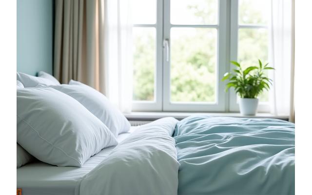 A tranquil, dust-free bedroom with neatly made bed, clean windows, and organized furniture.