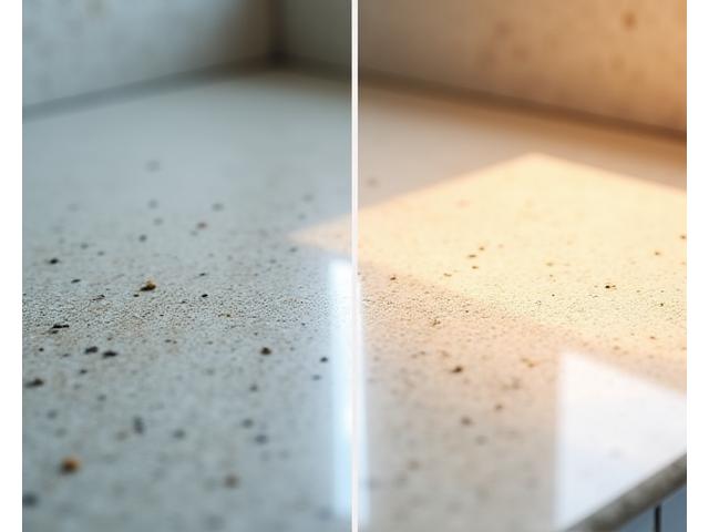 A split image showing a 'before' side with a typical dirty, dull surface and an 'after' side with a sparkling clean, bright surface, emphasizing the effectiveness of green cleaning.