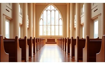 Peaceful, clean interior of a modern church.