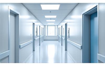 Clean, brightly lit hospital hallway.
