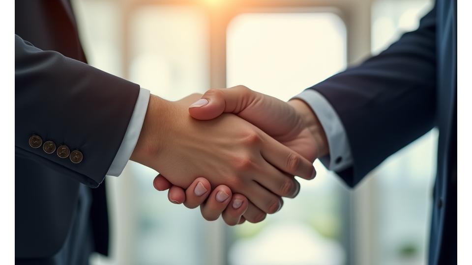 Two hands shaking in a gesture of agreement and trust, symbolizing dispute resolution and mutual understanding.