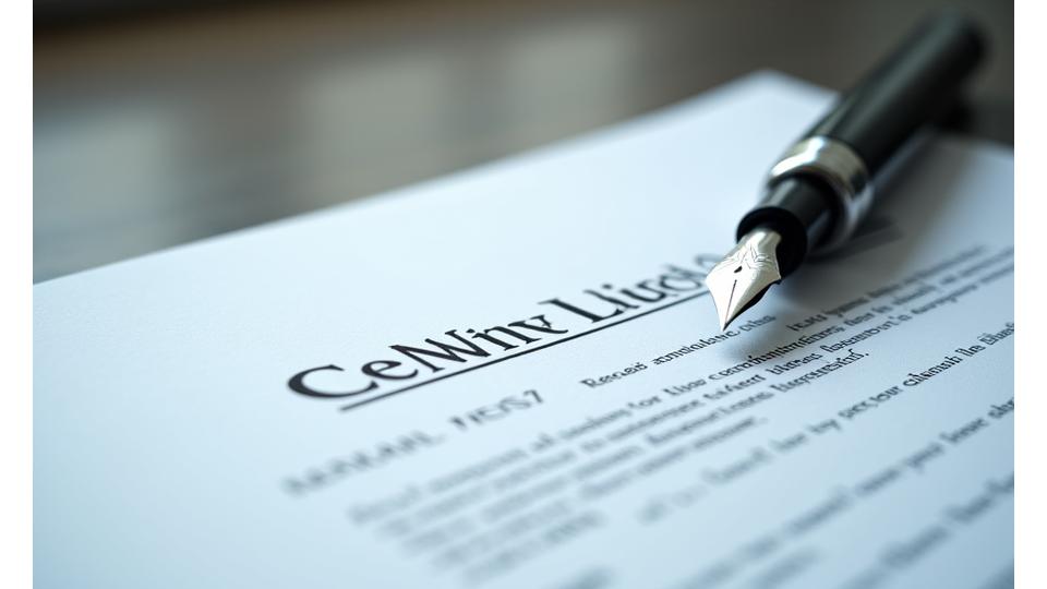 Close-up view of a legal document with a pen, symbolizing terms of service and agreement.
