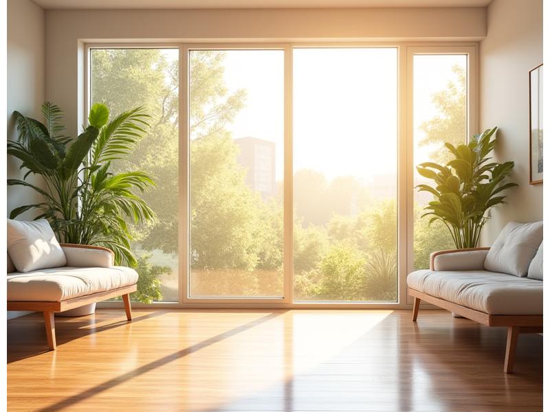 A bright, sunlit room with large, impeccably clean windows, emphasizing the abundance of natural light streaming in and enhancing the vibrant interior.
